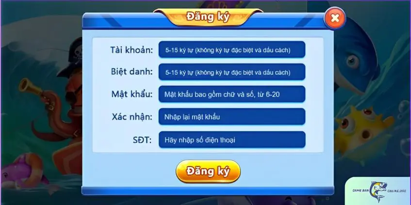 Người chơi đăng ký tài khoản để truy cập sảnh H5 bắn cá